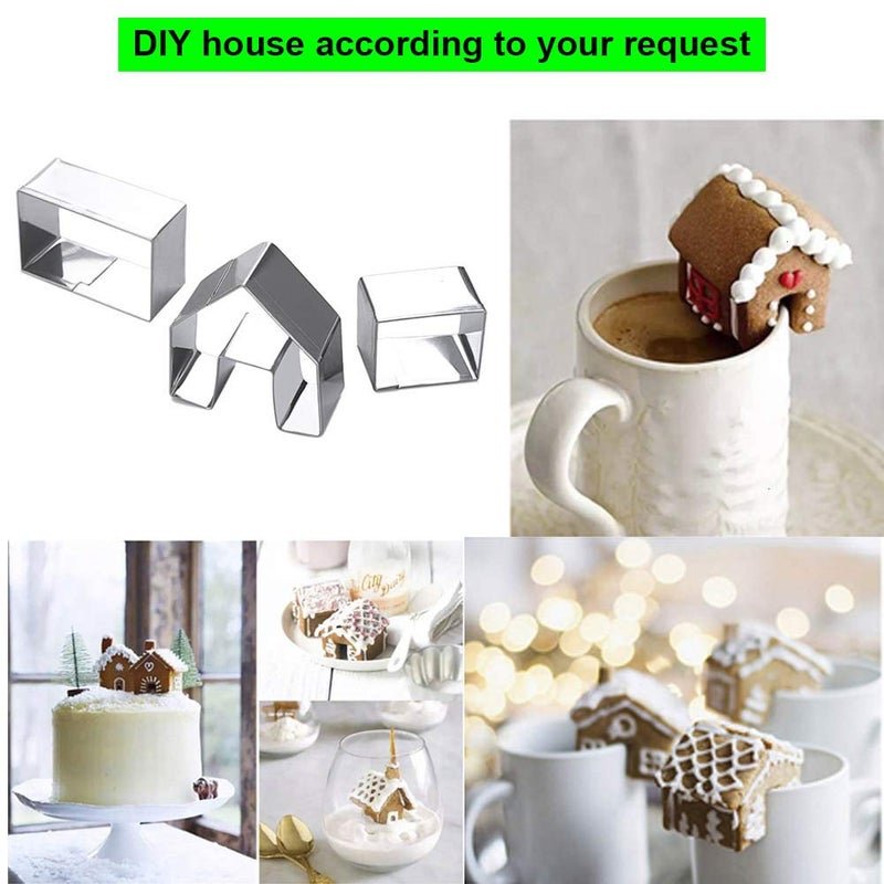 MEMOVAN Mini Gingerbread House Cookie Cutter Kit 3pcs Christmas Christmas Cookie Cutters 3D Stainless Steel Chocolate Little House Biscuit Mold Fondant Cake Decor Holiday DIY Baking Tools - Image 3